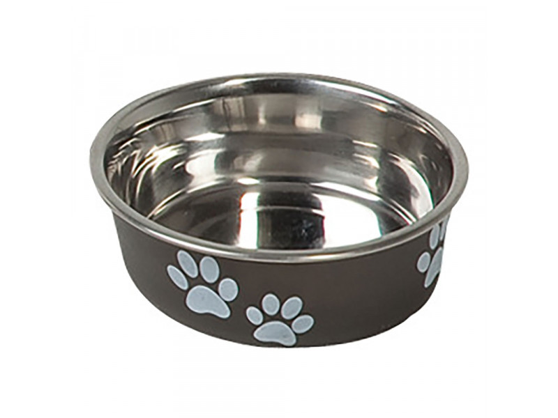 Karlie rostfri skål med tassmotiv, svart - 300 ml, Ø 12cm