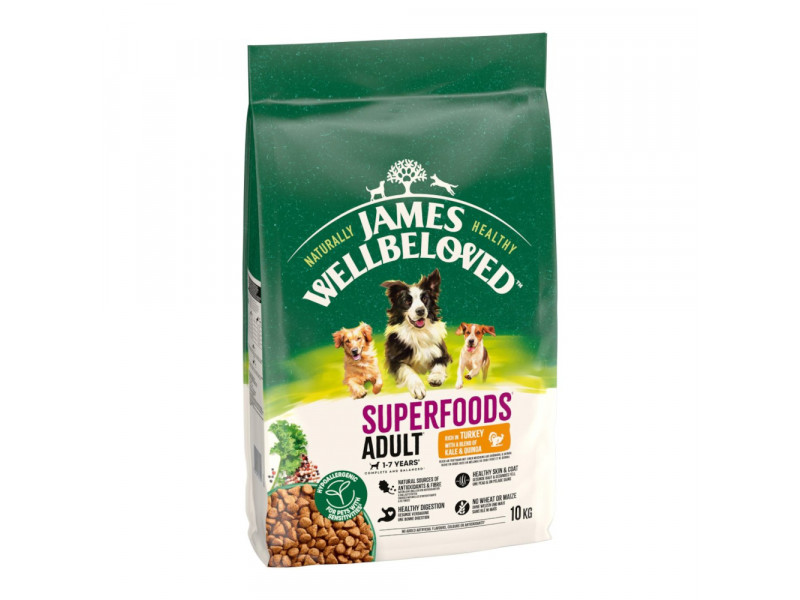 James Wellbeloved Superfoods Adult Dog Hypoallergenic med kalkon, grönkål & quinoa - 10 kg