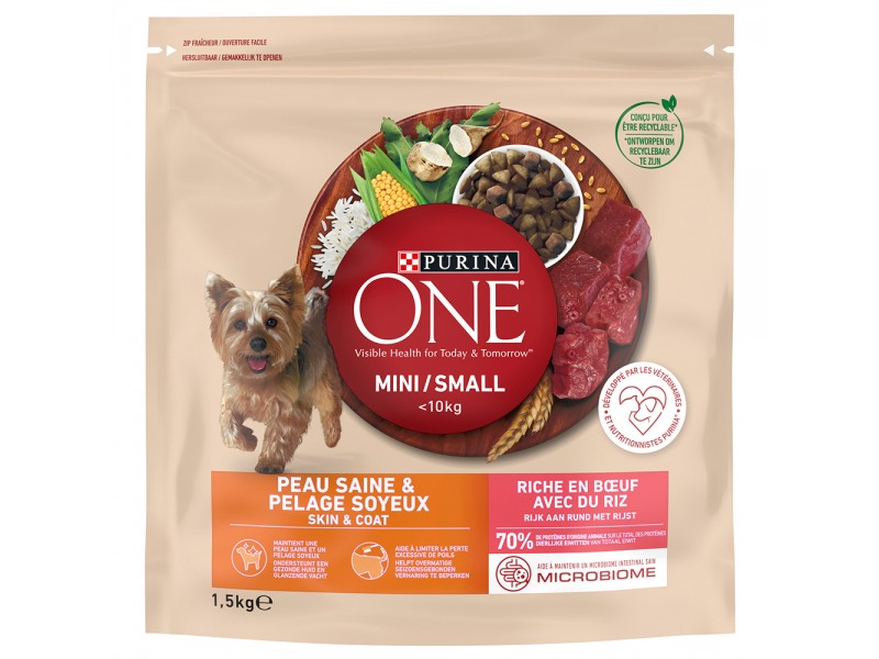 Purina ONE Mini Skin & Coat Beef - Ekonomipack: 2 x 1,5 kg Purina ONE Mini Skin & Coat Beef - Ekonomipack: 2 x 1,5 kg