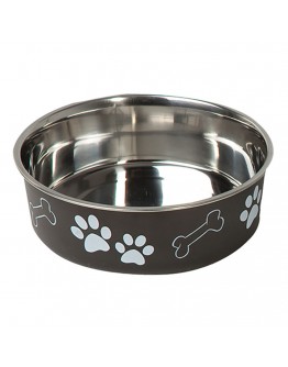 Karlie rostfri skål med tassmotiv, svart