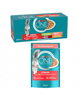 PURINA ONE 40 x 85 g mixpack + 13 x 85 g mer på köpet - 40 x 85 g Sterilcat Mix (4 varianter) + 13 x 85 g Sterilcat lax & morötter