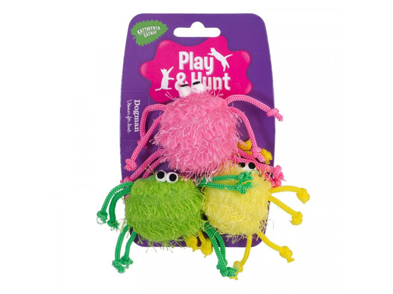 Kattleksaker Färgglada spindlar 3-pack Kattleksaker Färgglada spindlar 3-pack