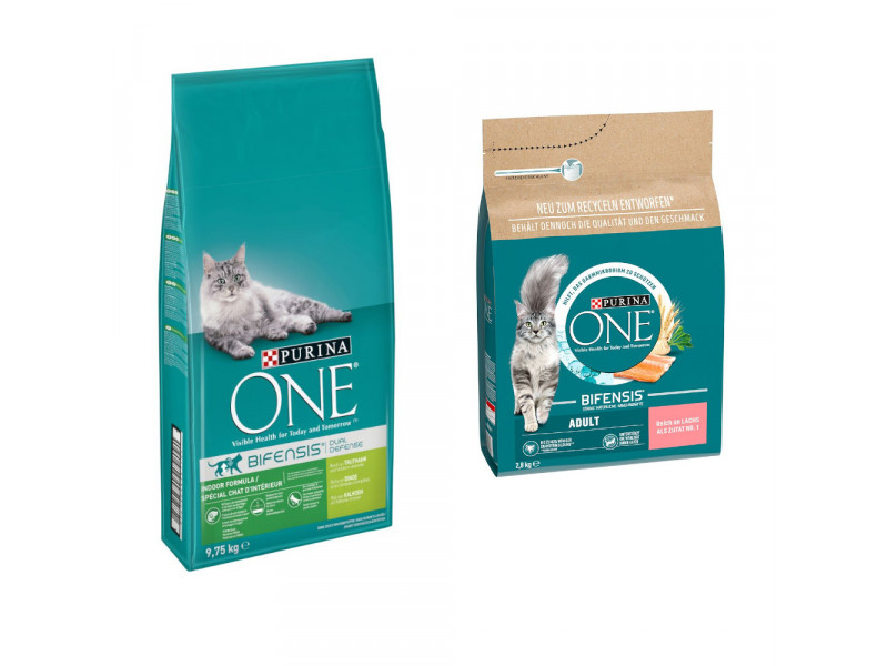 9,75 kg + 2,8 kg på köpet! 12,55 kg PURINA ONE - Indoor Formula (9,75 kg) + Adult lax & fullkorn (2,8 kg)