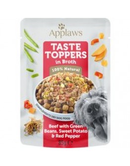 Applaws Taste Toppers i buljong 12 x 85 g - Nötkött med gröna bönor, sötpotatis & röd paprika