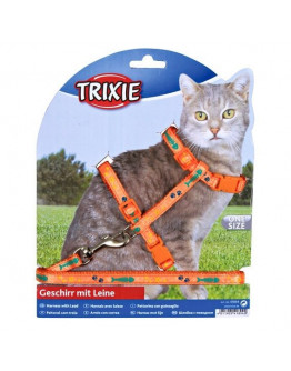 Kattsele Set Orange med stjärn och fiskbensmotiv