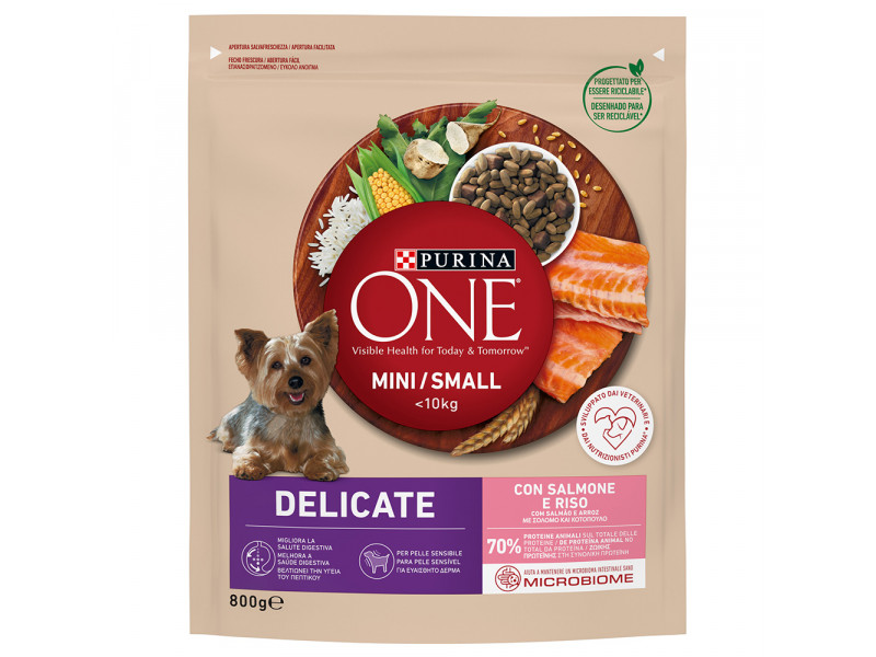 Purina ONE Mini Delicate Lax & ris - 800 g