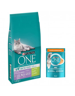 9,75 kg PURINA ONE torrfoder + 13 x 85 g våtfoder på köpet! - Sensitive  + Adult Kyckling & gröna bönor