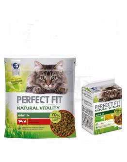 6 x 650 g Perfect Fit Natural torrfoder + 6 x 50 g våtfoder till sparpris! - 650 g Nötkött & kyckling + 6 x 50 g Kyckling & kalkon