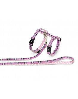 Kattsele med Kattkoppel Tartan Lila