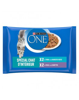 Purina ONE 4 x 85 g - Indoor tonfisk & kalvkött