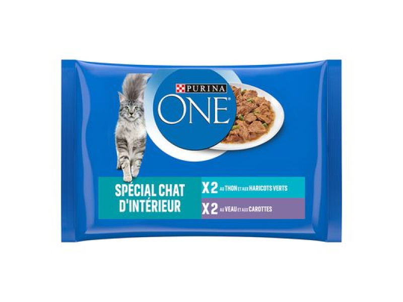 PURINA ONE 4 x 85 g - Indoor Tonfisk och Kalvkött