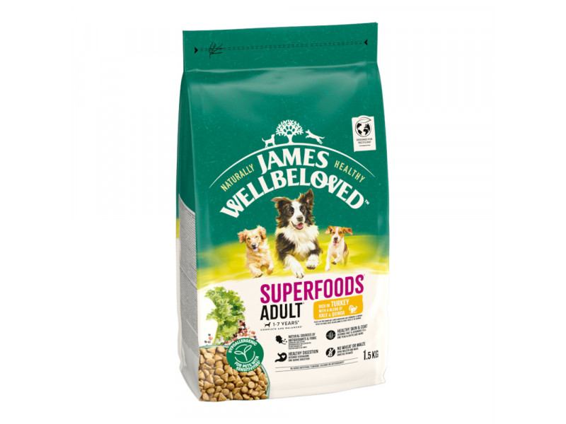 James Wellbeloved Superfoods Adult Dog Hypoallergenic med kalkon, grönkål & quinoa - 1,5 kg