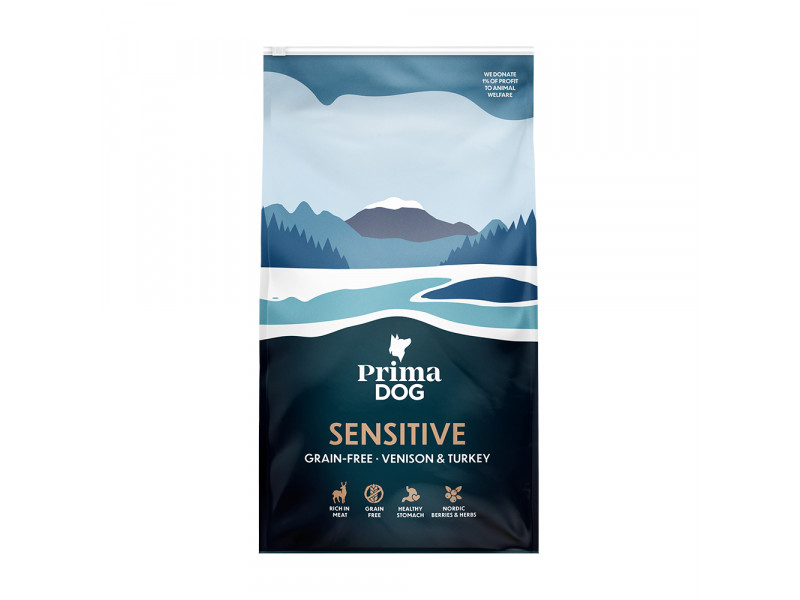PrimaDog Adult Sensitive Grain Free viltkött & kalkon - 10 kg