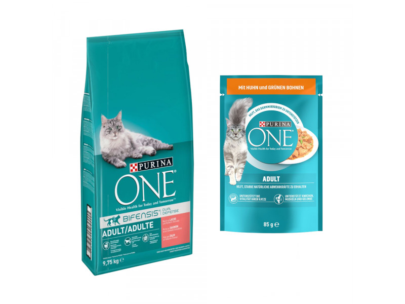 9,75 kg PURINA ONE torrfoder + 13 x 85 g passande våtfoder på köpet! - Adult Lax & fullkorn + Adult Kyckling & gröna bönor 9,75 kg PURINA ONE torrfoder + 13 x 85 g passande våtfoder på köpet! - Adult Lax & fullkorn + Adult Kyckling & gröna bönor