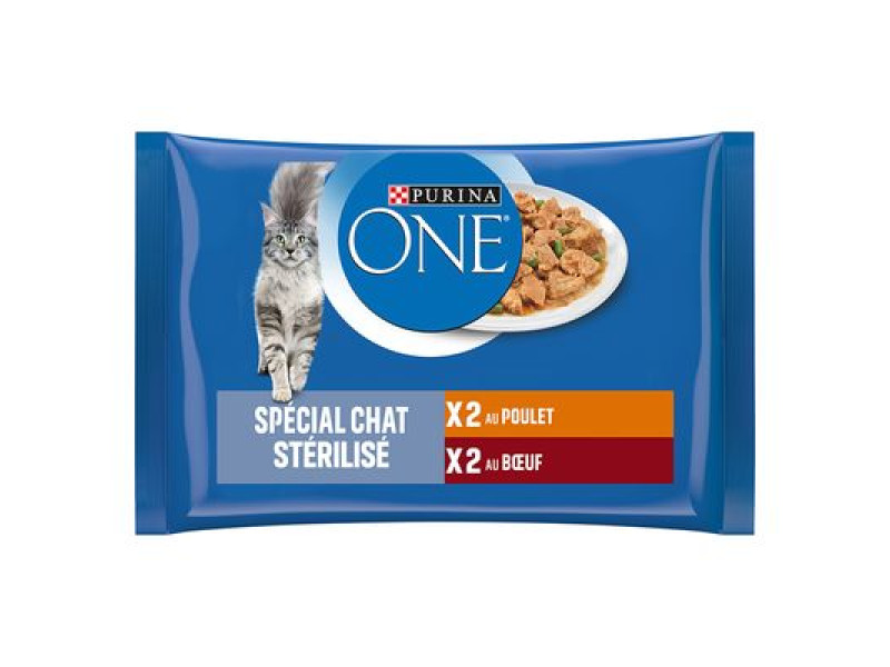 PURINA ONE 4 x 85 g - Sterilcat Kyckling och Nötkött