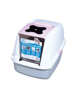 Kattlåda med Öppningsbart tak - Rosa/Vit