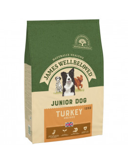 Ekonomipack: 2 x 10/12 kg James Wellbeloved hundfoder - Junior Turkey & Rice (2 x 12 kg)