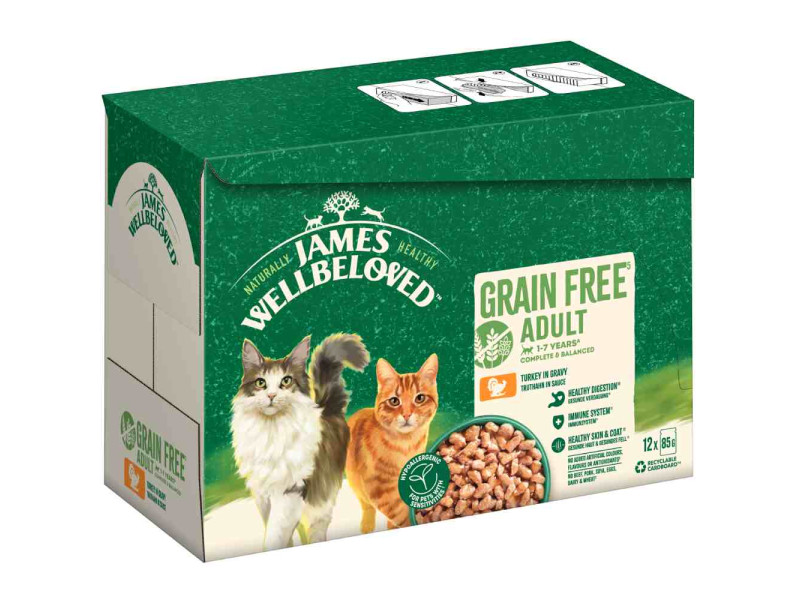 James Wellbeloved Grain Free Hypoallergenic Adult Cat med kalkon - Ekonomipack: 48 x 85 g