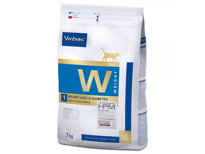 Virbac Veterinary HPM Viktminskning och diabetes hos katt W1 - Ekonomipaket: 2 x 7 kg