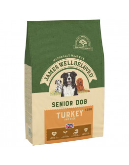 Ekonomipack: 2 x 10/12 kg James Wellbeloved hundfoder - Senior Turkey & Rice (2 x 12 kg)