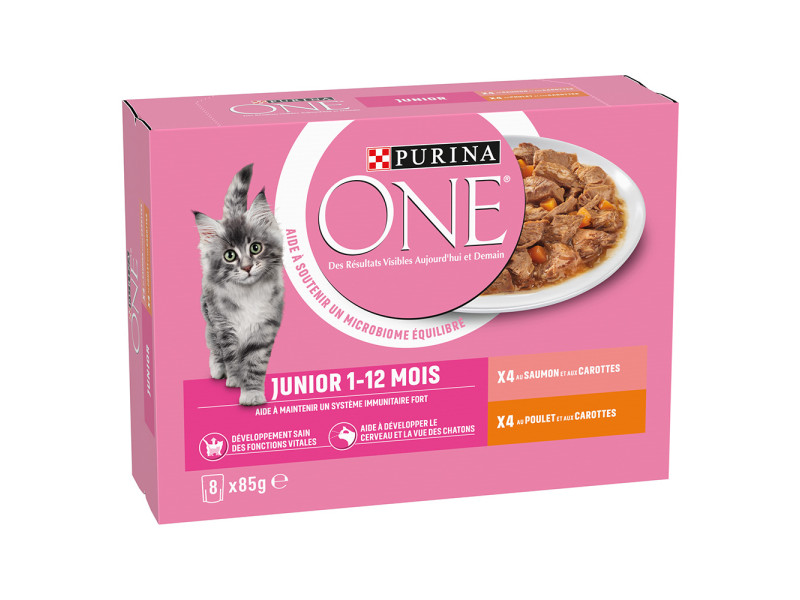 24 + 8 på köpet! 32 x 85 g PURINA ONE  - Junior: kyckling & lax