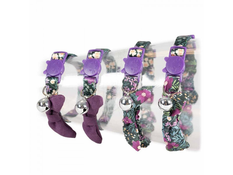 Katthalsband Rosett Retro Flowers, Lila