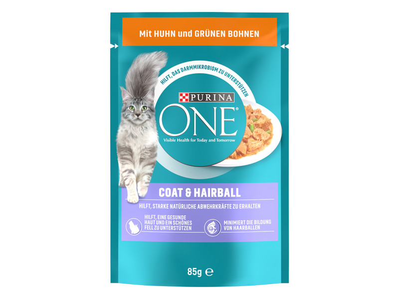 PURINA ONE  52 x 85 g våtfoder till ett specialpris! - Coat & Hairball kyckling & gröna bönor