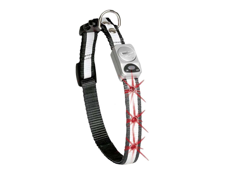 Hundhalsband Nylon Reflex & LED - Svart - 25 mm - 45-65 cm, 25 mm - 45-65 cm