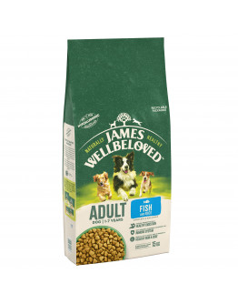 Ekonomipack: 2 x 10/12 kg James Wellbeloved hundfoder - Adult Fish & Rice (2 x 12 kg)