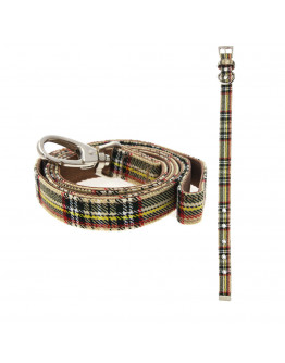 Halsband & Koppel Set - Brown Tartan - L