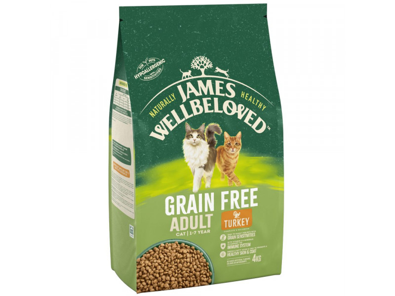 Ekonomipack: 2 x James Wellbeloved kattfoder till lågpris! - Adult Grainfree Turkey (2 x 4 kg)