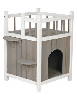 Cats Home med balkong grå och vit