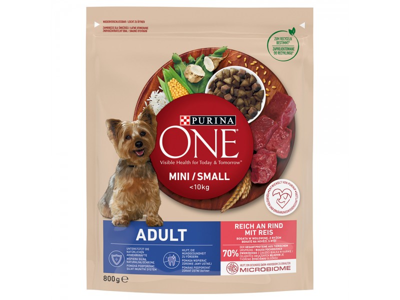 Purina One Mini Adult Beef & Rice - Ekonomiförpackning: 5 x 800 g