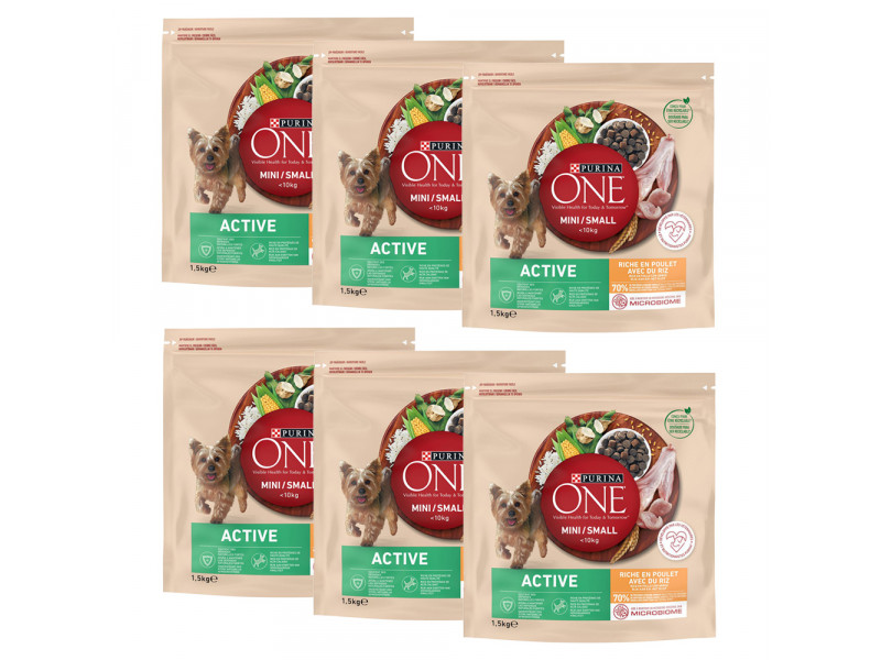 Purina One Mini Active Chicken & Rice - Ekonomipack: 18 kg (12 x 1,5 kg)